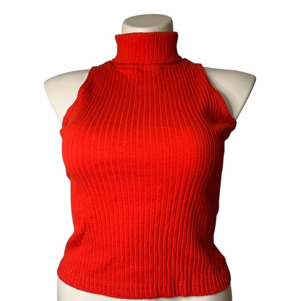 Anxiety Cafe VTG Ribbed Turtleneck Sleeveless Top Red Knit Size Large